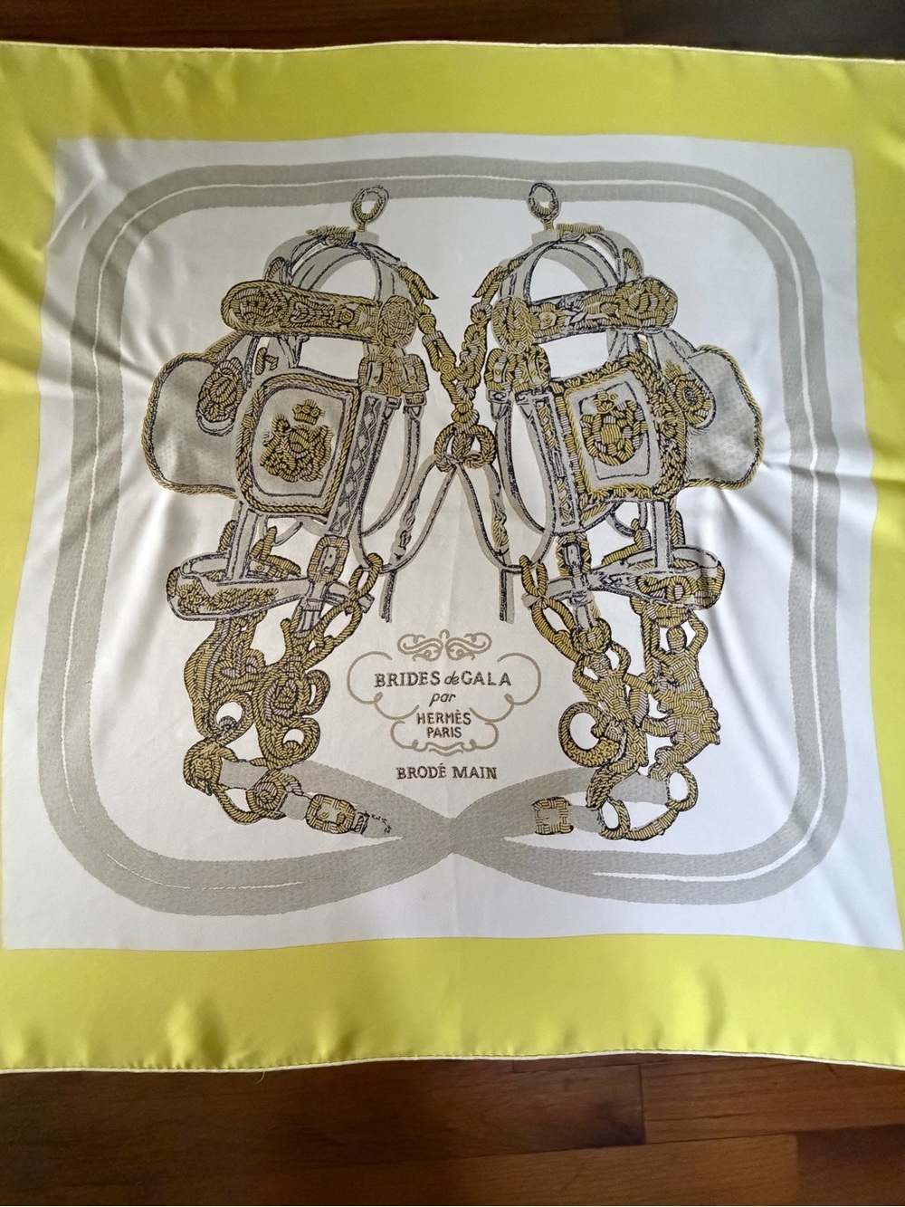 Hermès Brides de Gala Silk Scarf in Yellow & White.